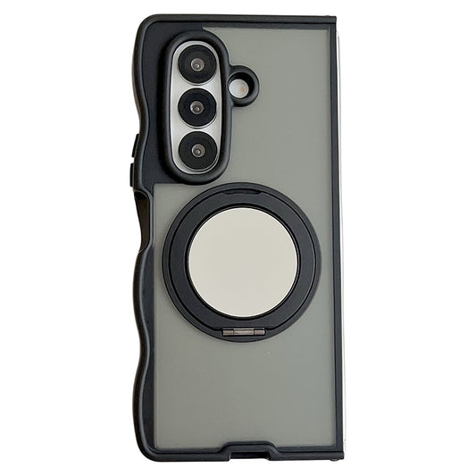 For Samsung Galaxy Z Fold7 5G Magnetic Case Mirror Rotating Kickstand Wave Edge TPU + PC Phone Cover - Black