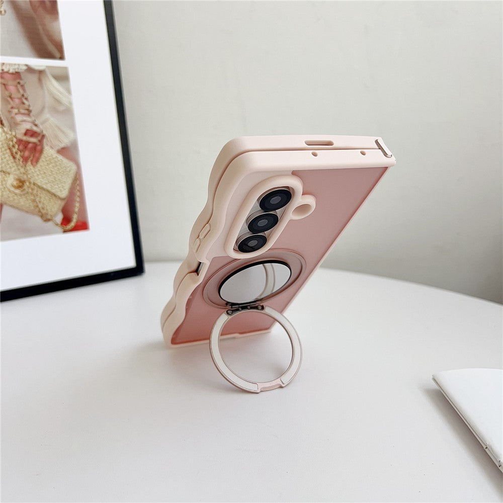 For Samsung Galaxy Z Fold7 5G Magnetic Case Mirror Rotating Kickstand Wave Edge TPU + PC Phone Cover - Black