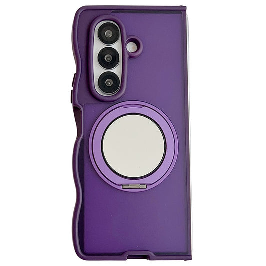 For Samsung Galaxy Z Fold7 5G Magnetic Case Mirror Rotating Kickstand Wave Edge TPU + PC Phone Cover - Purple
