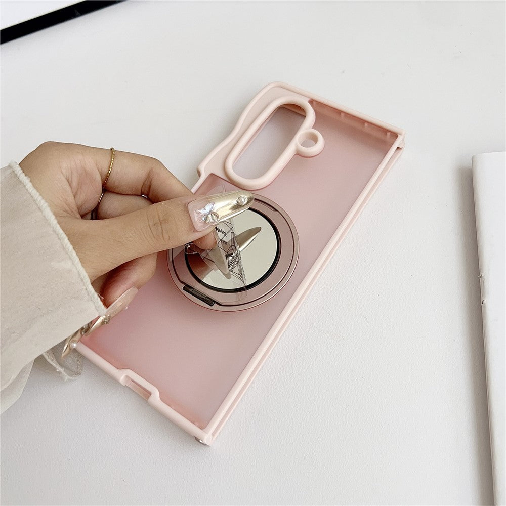 For Samsung Galaxy Z Fold7 5G Magnetic Case Mirror Rotating Kickstand Wave Edge TPU + PC Phone Cover - Purple