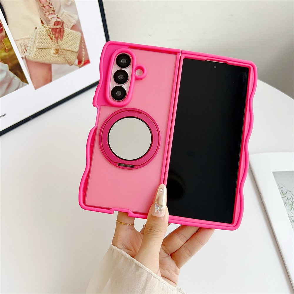 For Samsung Galaxy Z Fold7 5G Magnetic Case Mirror Rotating Kickstand Wave Edge TPU + PC Phone Cover - Purple