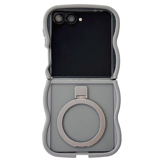 For Samsung Galaxy Z Flip7 5G Magnetic Case Kickstand Skin-Touch Wave Edge TPU + PC Phone Cover - Grey