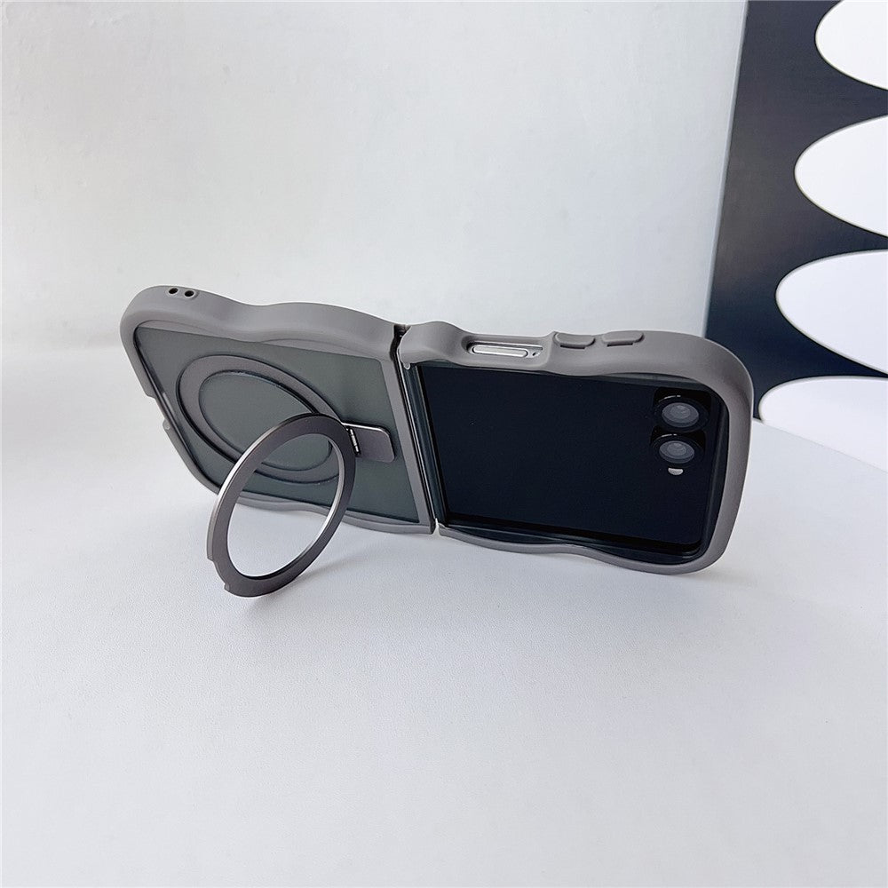 For Samsung Galaxy Z Flip7 5G Magnetic Case Kickstand Skin-Touch Wave Edge TPU + PC Phone Cover - Grey