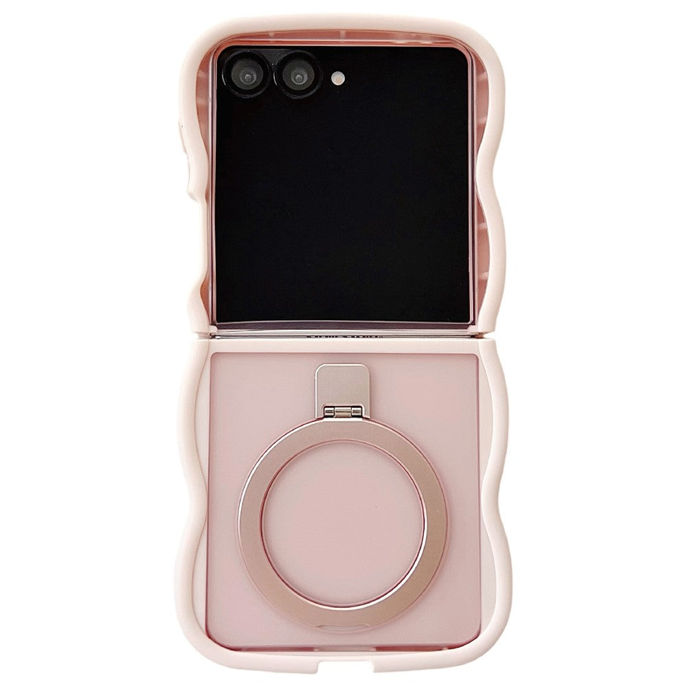 For Samsung Galaxy Z Flip7 5G Magnetic Case Kickstand Skin-Touch Wave Edge TPU + PC Phone Cover - Pink