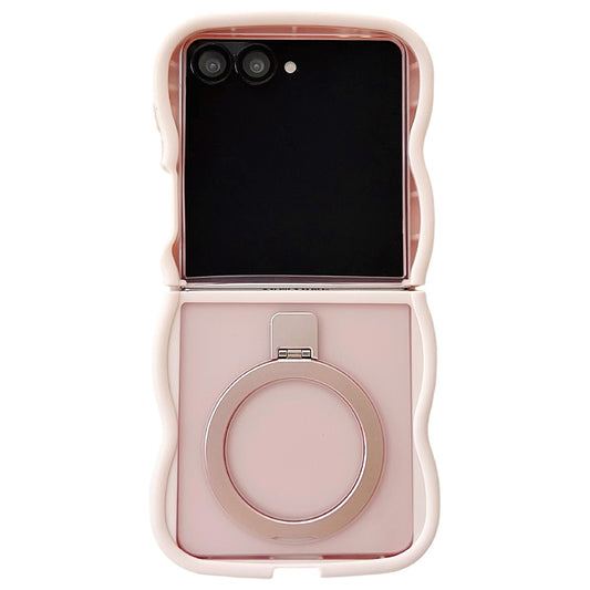For Samsung Galaxy Z Flip7 5G Magnetic Case Kickstand Skin-Touch Wave Edge TPU + PC Phone Cover - Pink