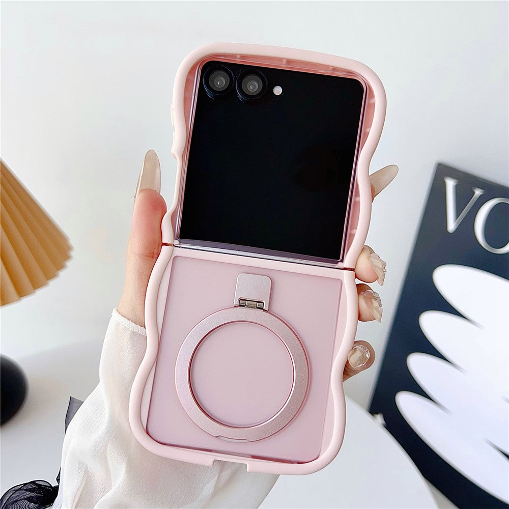 For Samsung Galaxy Z Flip7 5G Magnetic Case Kickstand Skin-Touch Wave Edge TPU + PC Phone Cover - Pink