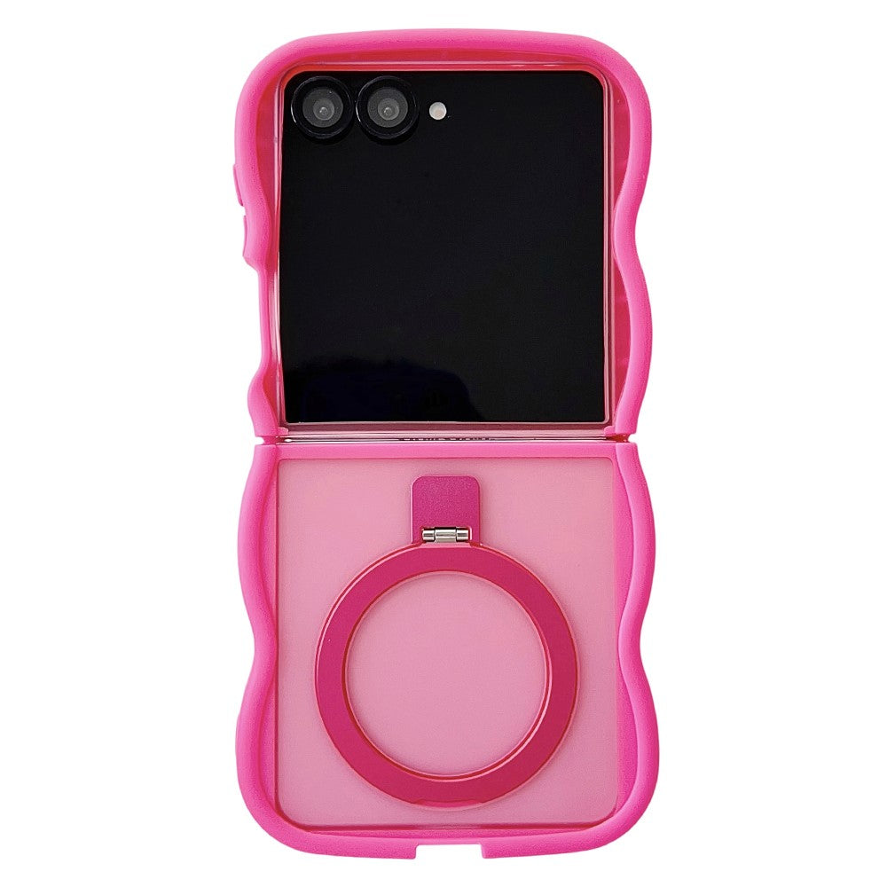 For Samsung Galaxy Z Flip7 5G Magnetic Case Kickstand Skin-Touch Wave Edge TPU + PC Phone Cover - Rose