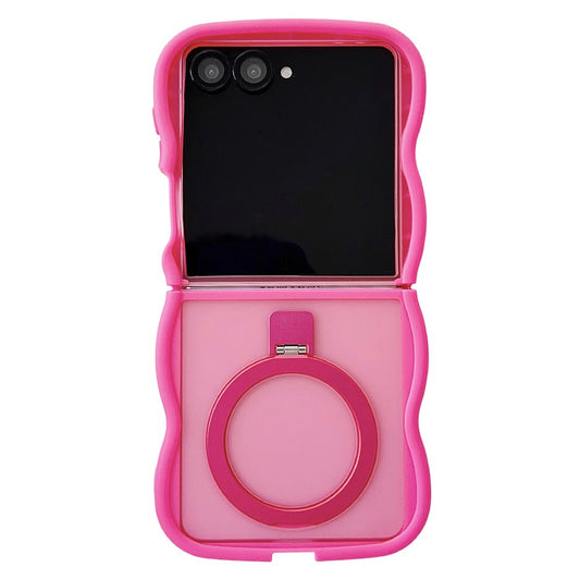 For Samsung Galaxy Z Flip7 5G Magnetic Case Kickstand Skin-Touch Wave Edge TPU + PC Phone Cover - Rose