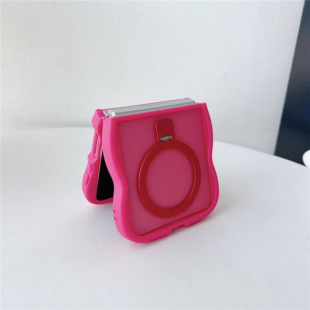 For Samsung Galaxy Z Flip7 5G Magnetic Case Kickstand Skin-Touch Wave Edge TPU + PC Phone Cover - Rose