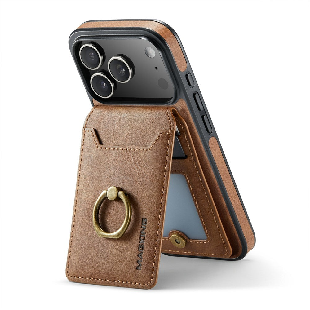 MAGKING K1 Series For iPhone 17 Pro Max Magnetic Case PC + TPU + PU Phone Cover with Card Holder - Brown