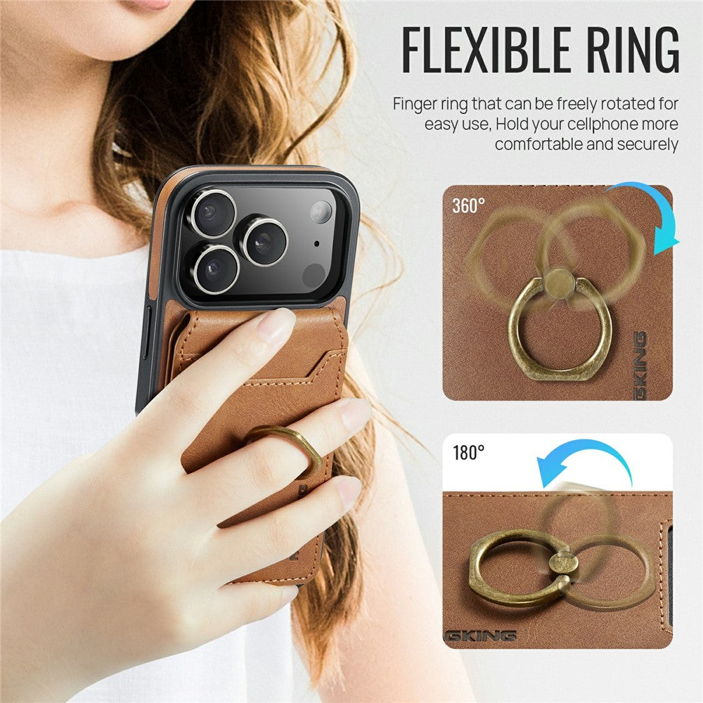MAGKING K1 Series For iPhone 17 Pro Max Magnetic Case PC + TPU + PU Phone Cover with Card Holder - Brown
