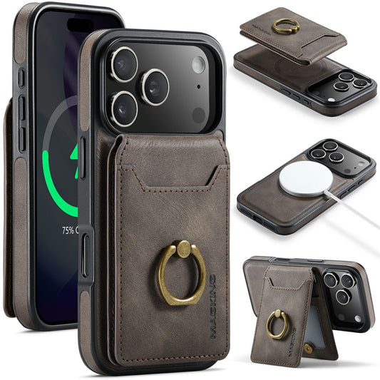 MAGKING K1 Series For iPhone 17 Pro Max Magnetic Case PC + TPU + PU Phone Cover with Card Holder - Coffee