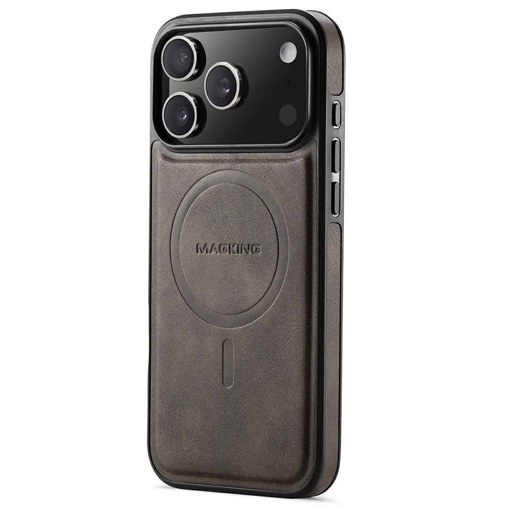 MAGKING K1 Series For iPhone 17 Pro Max Magnetic Case PC + TPU + PU Leather Phone Cover - Coffee