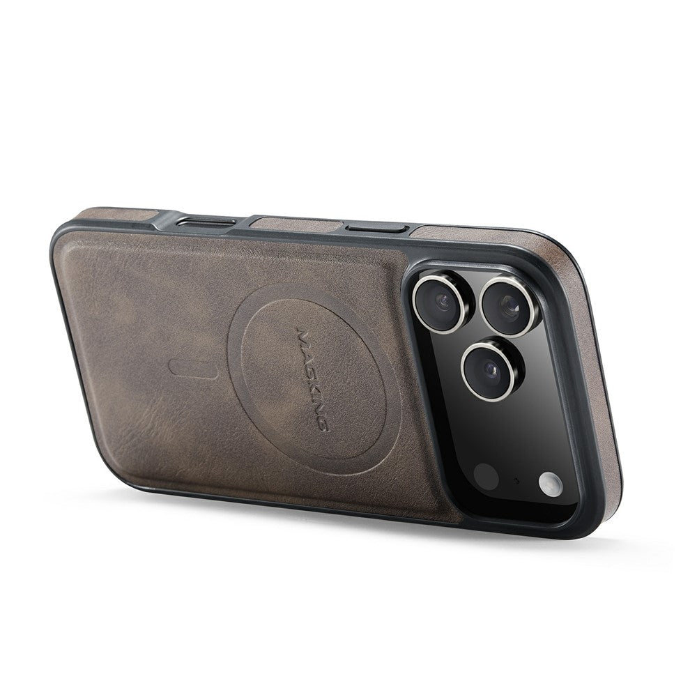 MAGKING K1 Series For iPhone 17 Pro Max Magnetic Case PC + TPU + PU Leather Phone Cover - Coffee