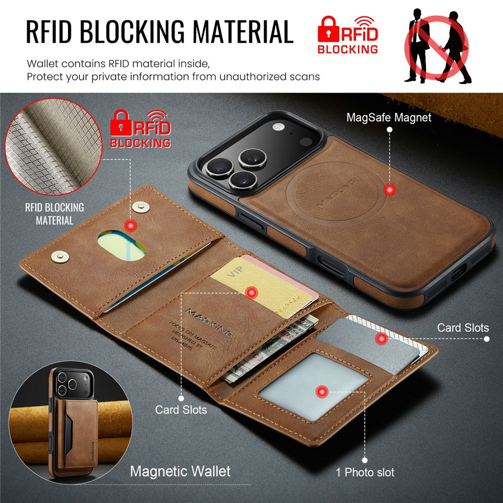MAGKING K2 Series For iPhone 17 Pro Max Case Compatible with MagSafe PC + TPU + PU Phone Cover - Brown