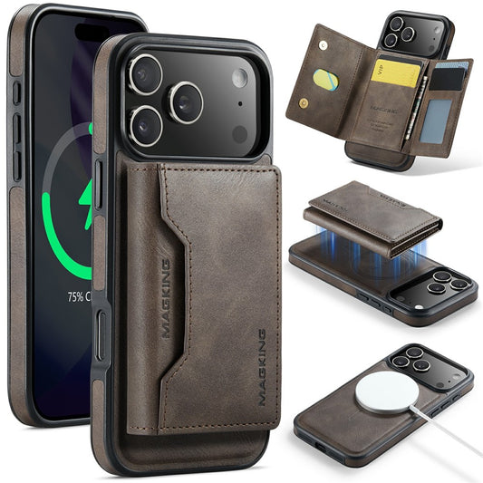MAGKING K2 Series For iPhone 17 Pro Max Case Compatible with MagSafe PC + TPU + PU Phone Cover - Coffee