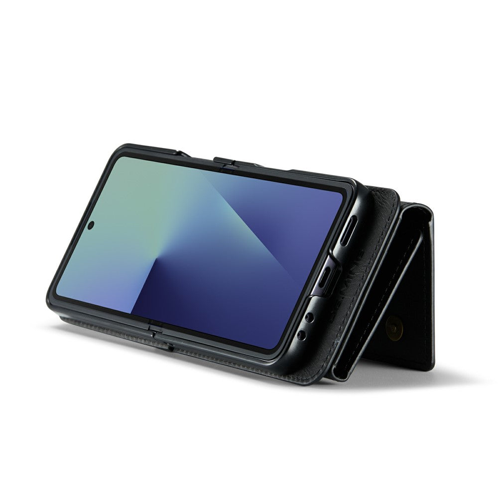 DG.MING M6 Series For Samsung Galaxy Z Flip7 5G Foldable Case PU + PC Phone Cover with Wallet  /  Shoulder Strap - Black