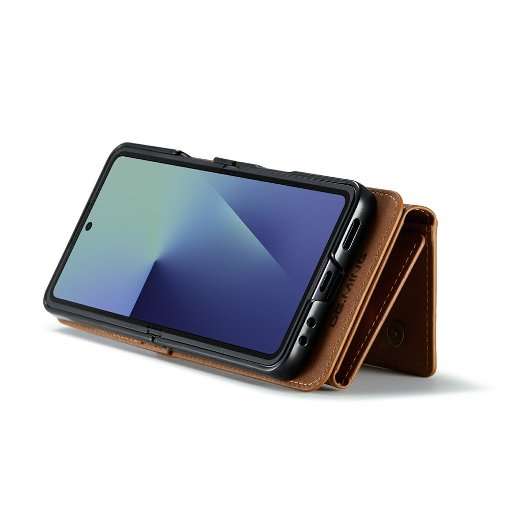 DG.MING M6 Series For Samsung Galaxy Z Flip7 5G Foldable Case PU + PC Phone Cover with Wallet  /  Shoulder Strap - Brown
