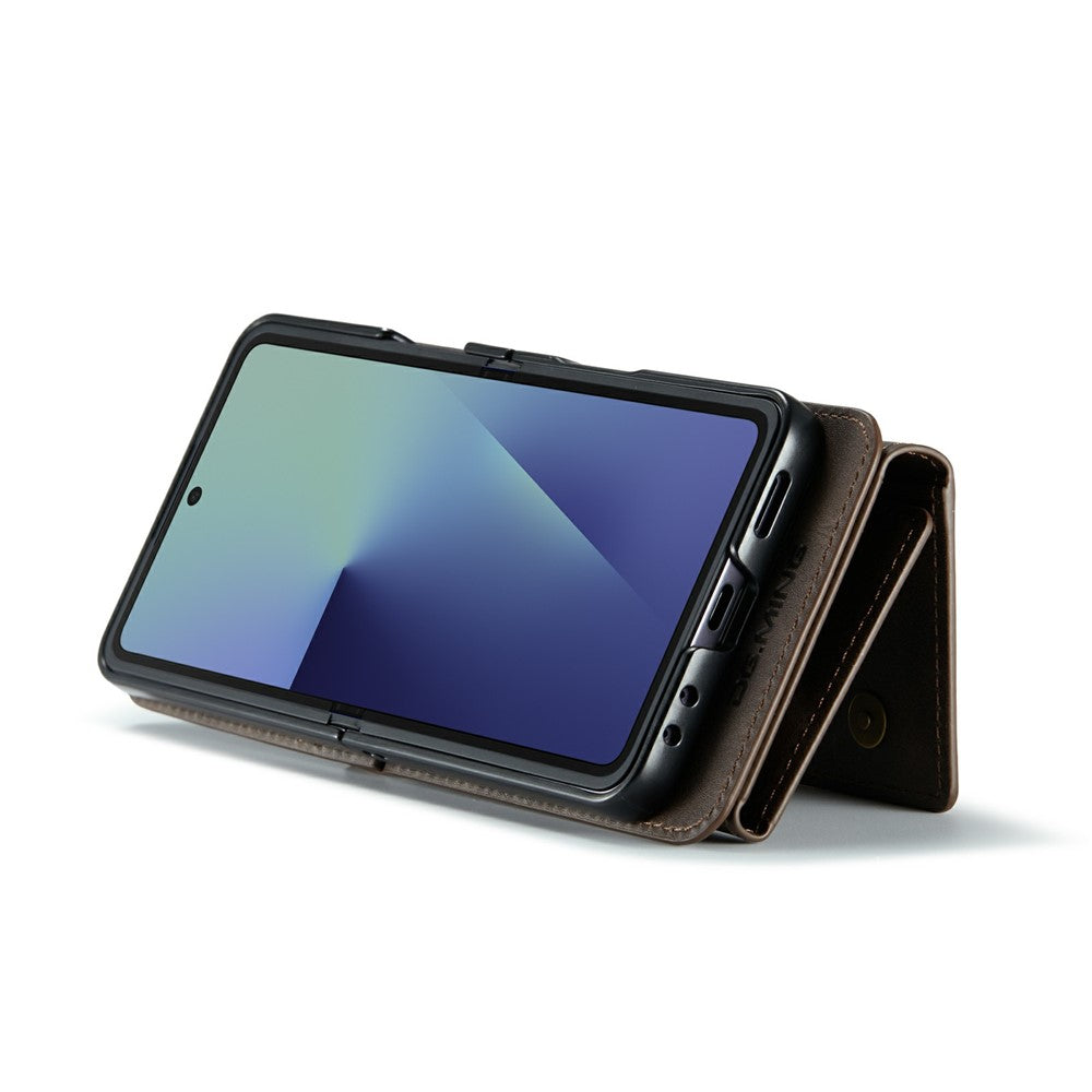 DG.MING M6 Series For Samsung Galaxy Z Flip7 5G Foldable Case PU + PC Phone Cover with Wallet  /  Shoulder Strap - Coffee