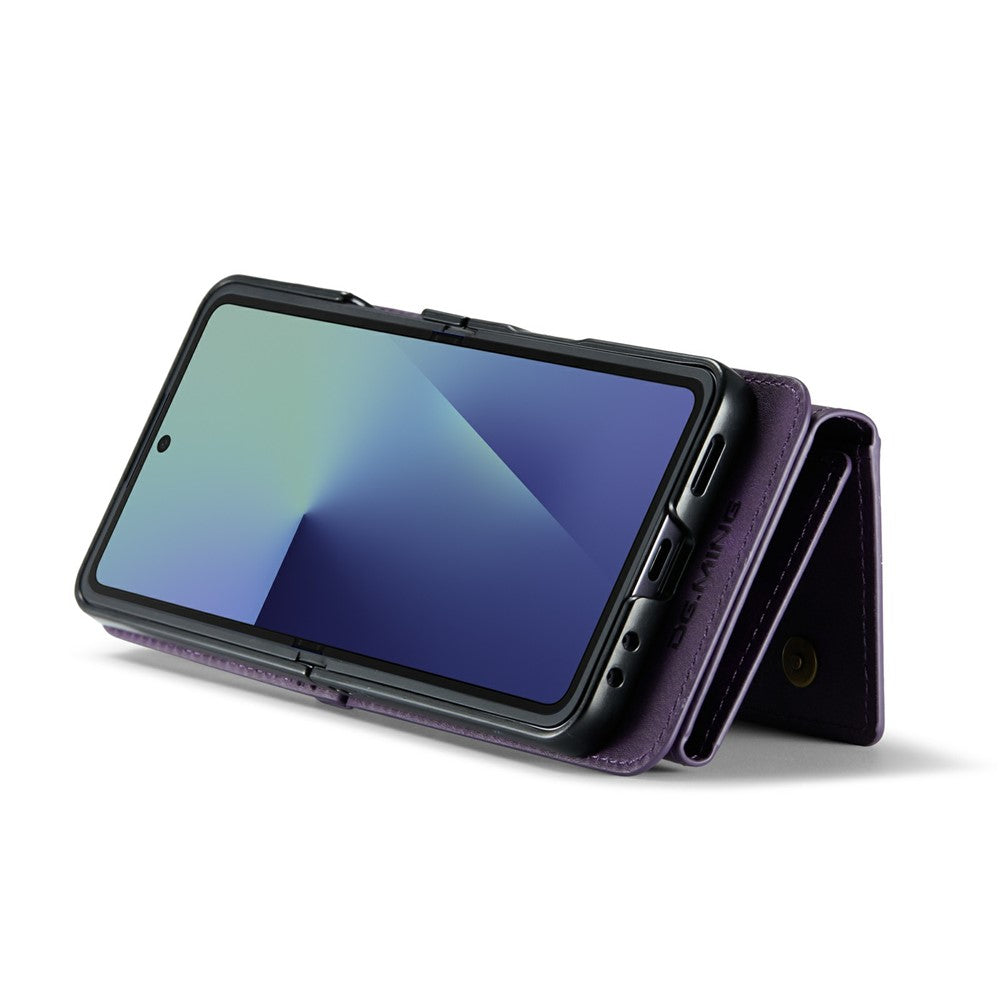 DG.MING M6 Series For Samsung Galaxy Z Flip7 5G Foldable Case PU + PC Phone Cover with Wallet  /  Shoulder Strap - Purple