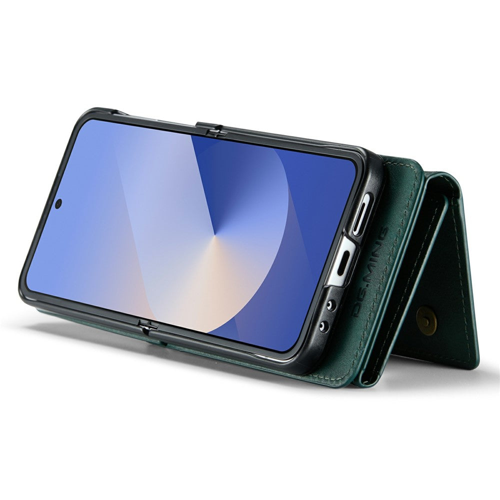 DG.MING M6 Series For Samsung Galaxy Z Flip6 5G  /  Z Flip7 FE 5G Foldable Case PU + PC Phone Cover with Wallet  /  Shoulder Strap - Green