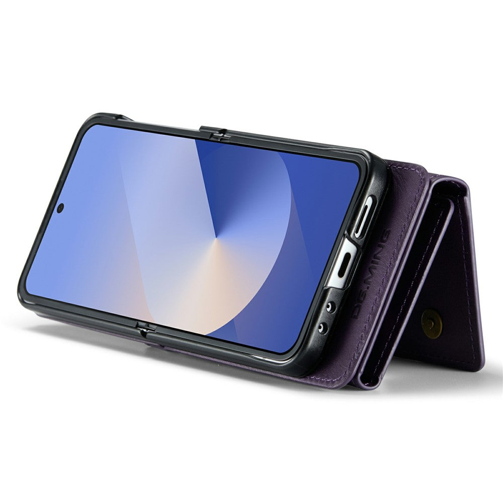 DG.MING M6 Series For Samsung Galaxy Z Flip6 5G  /  Z Flip7 FE 5G Foldable Case PU + PC Phone Cover with Wallet  /  Shoulder Strap - Purple