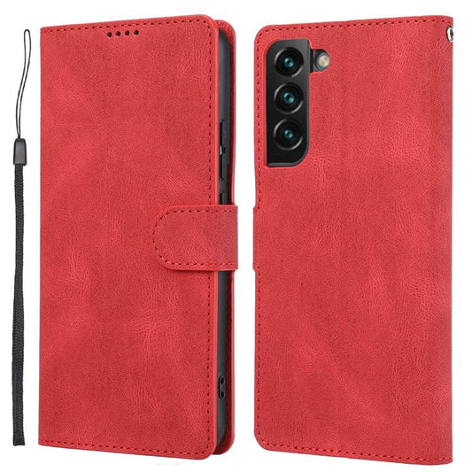 Anti-drop Magnetic Closure Phone Cover For Samsung Galaxy S23+, PU Leather Flip Phone Case Stand Wallet with Strap - Red