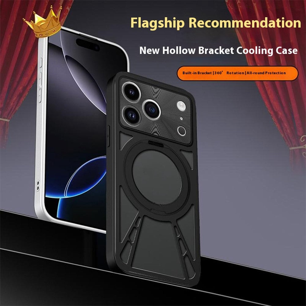 For iPhone 17 Pro Max Case Magnetic Kickstand Hollow Heat Dissipation Silicone + PC + Metal Bumper Phone Cover - Silver