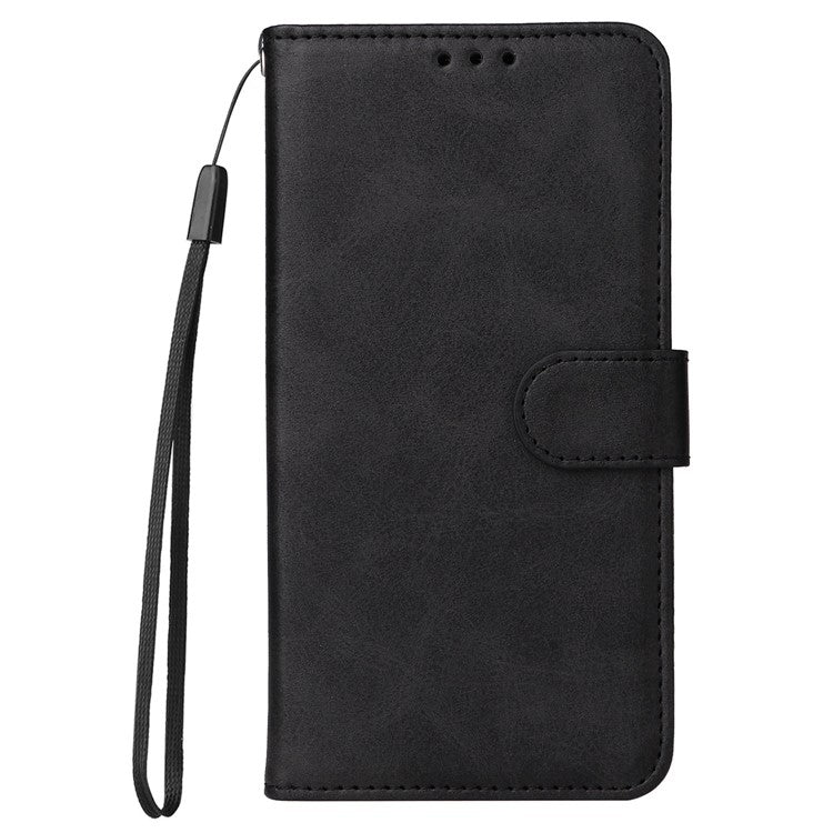 For OnePlus Nord 2T 5G Magnetic PU Leather Stand Flip Cover Calf Texture TPU Inner Shell Folio Wallet Phone Case with Strap - Black