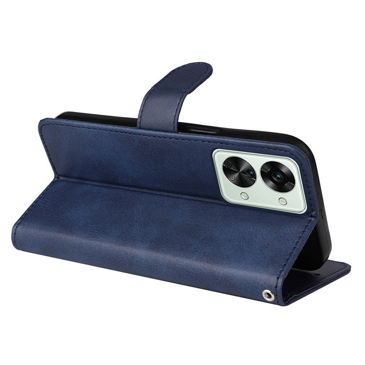 For OnePlus Nord 2T 5G Magnetic PU Leather Stand Flip Cover Calf Texture TPU Inner Shell Folio Wallet Phone Case with Strap - Blue