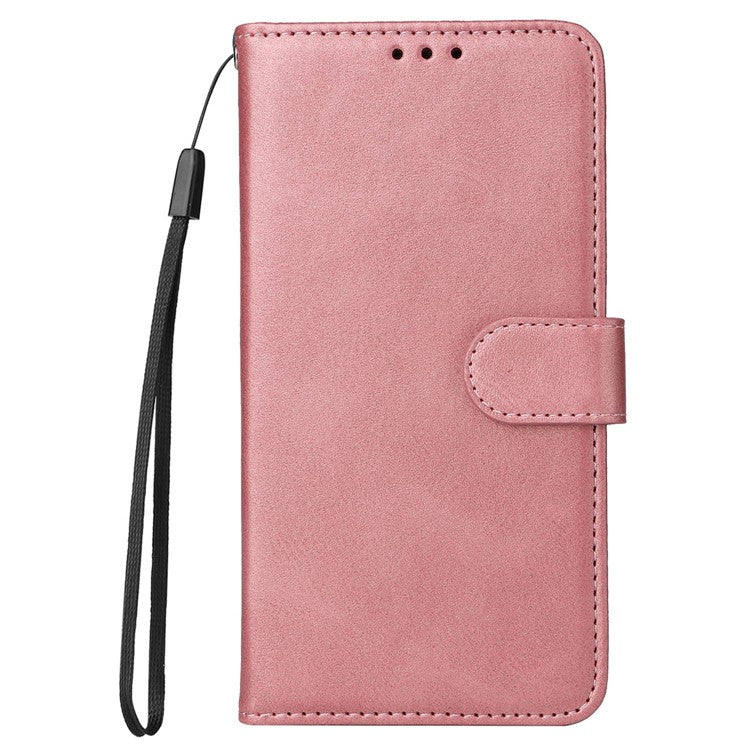 For OnePlus Nord 2T 5G Magnetic PU Leather Stand Flip Cover Calf Texture TPU Inner Shell Folio Wallet Phone Case with Strap - Rose Gold