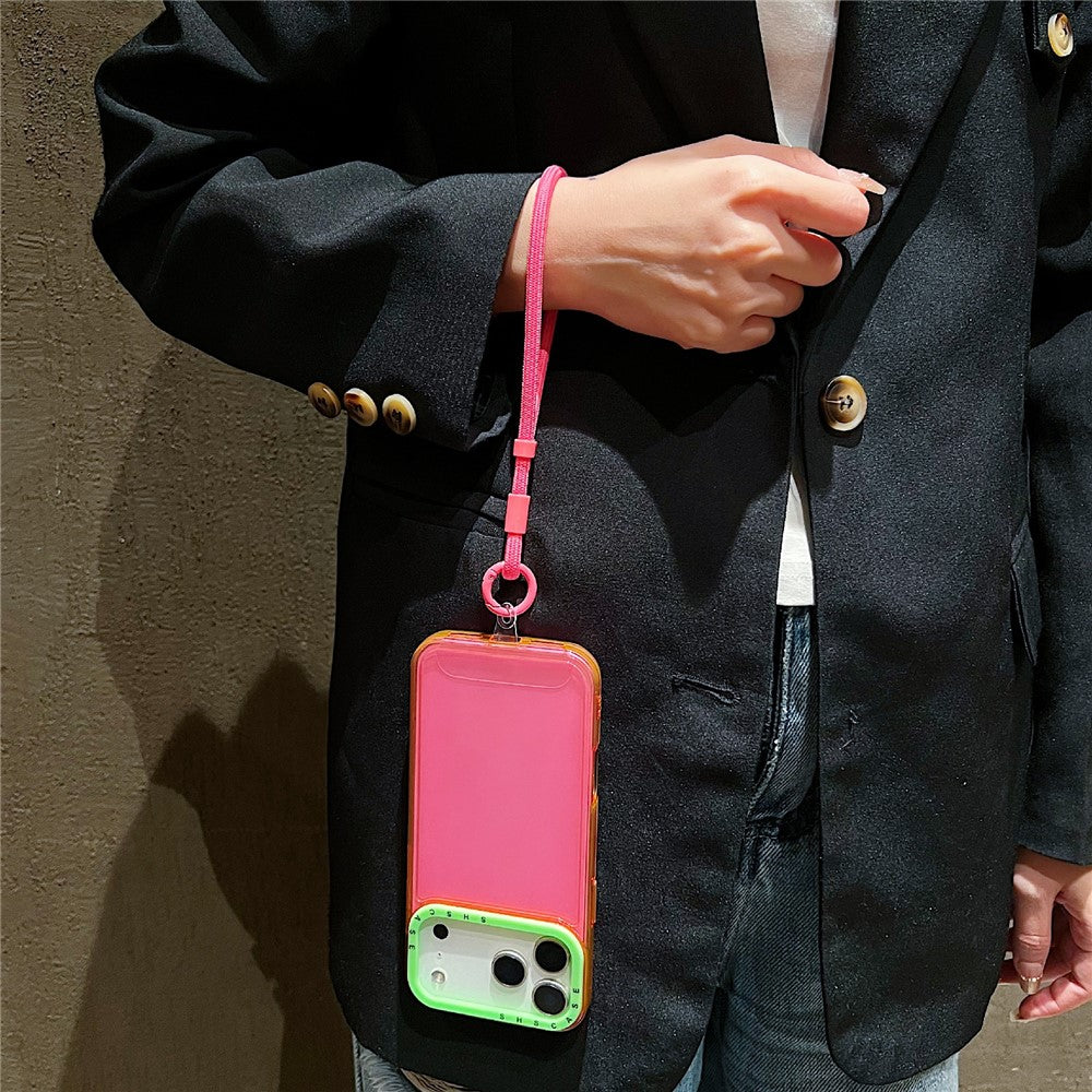 For iPhone 17 Pro Max Case Clear Contrasting Colors Shockproof TPU Phone Back Cover with Wrist Strap - Yellow