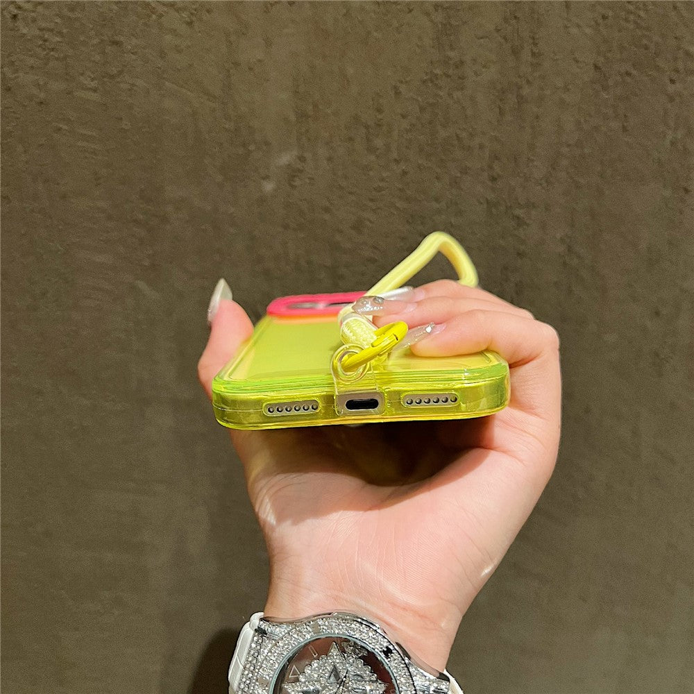 For iPhone 17 Pro Max Case Clear Contrasting Colors Shockproof TPU Phone Back Cover with Wrist Strap - Purple