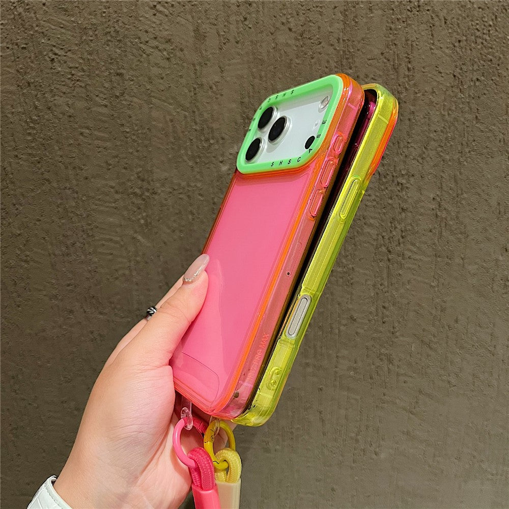 For iPhone 17 Pro Max Case Clear Contrasting Colors Shockproof TPU Phone Back Cover with Wrist Strap - Green