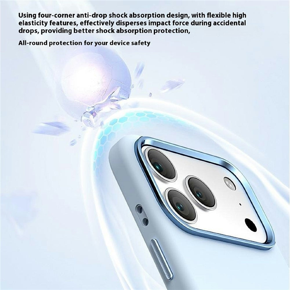 For iPhone 17 Pro Max Case Shockproof Liquid Silicone Phone Back Cover with Metal Lens Frame - Grey