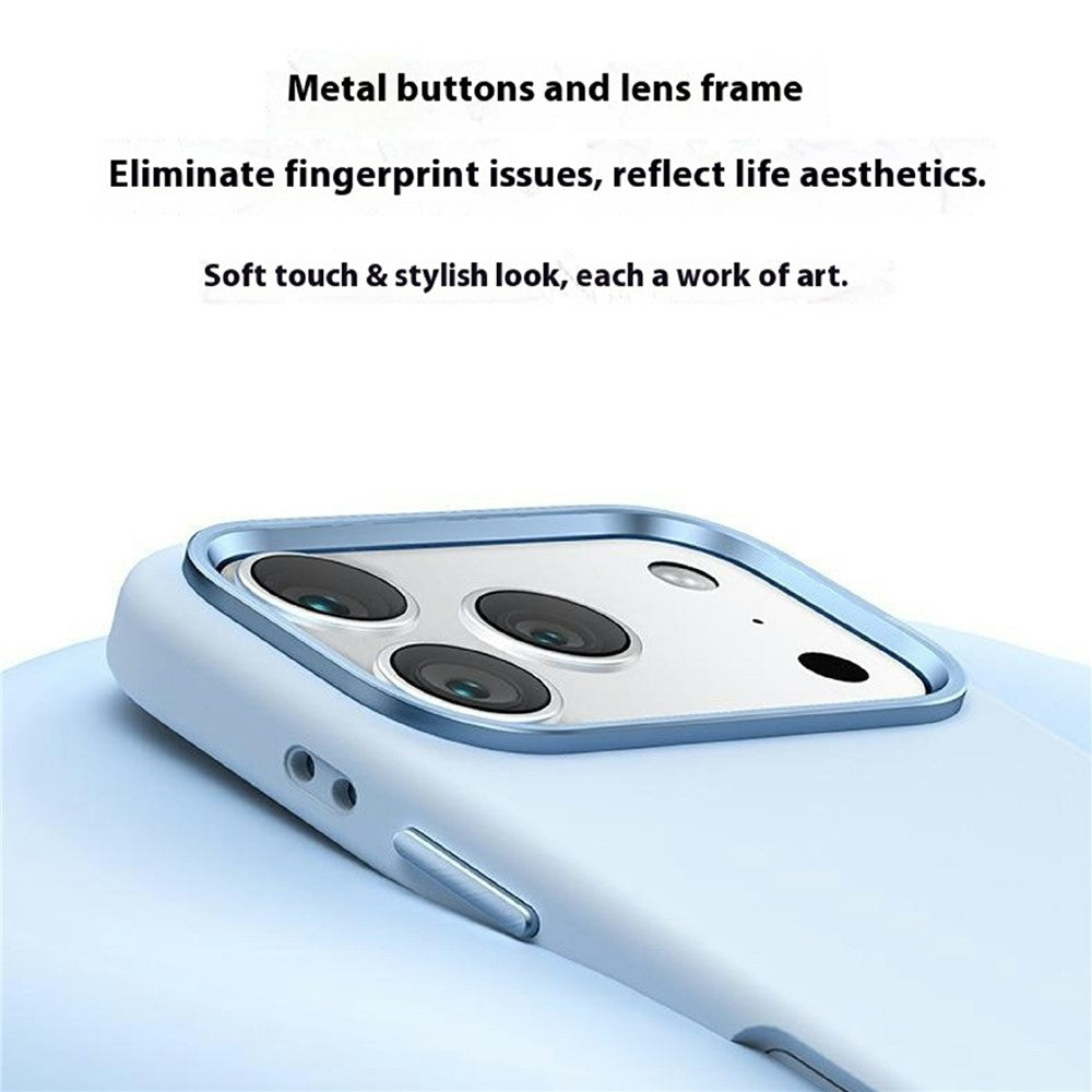 For iPhone 17 Pro Max Case Shockproof Liquid Silicone Phone Back Cover with Metal Lens Frame - Grey