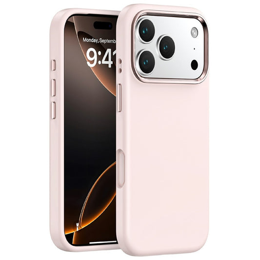For iPhone 17 Pro Max Case Shockproof Liquid Silicone Phone Back Cover with Metal Lens Frame - Pink
