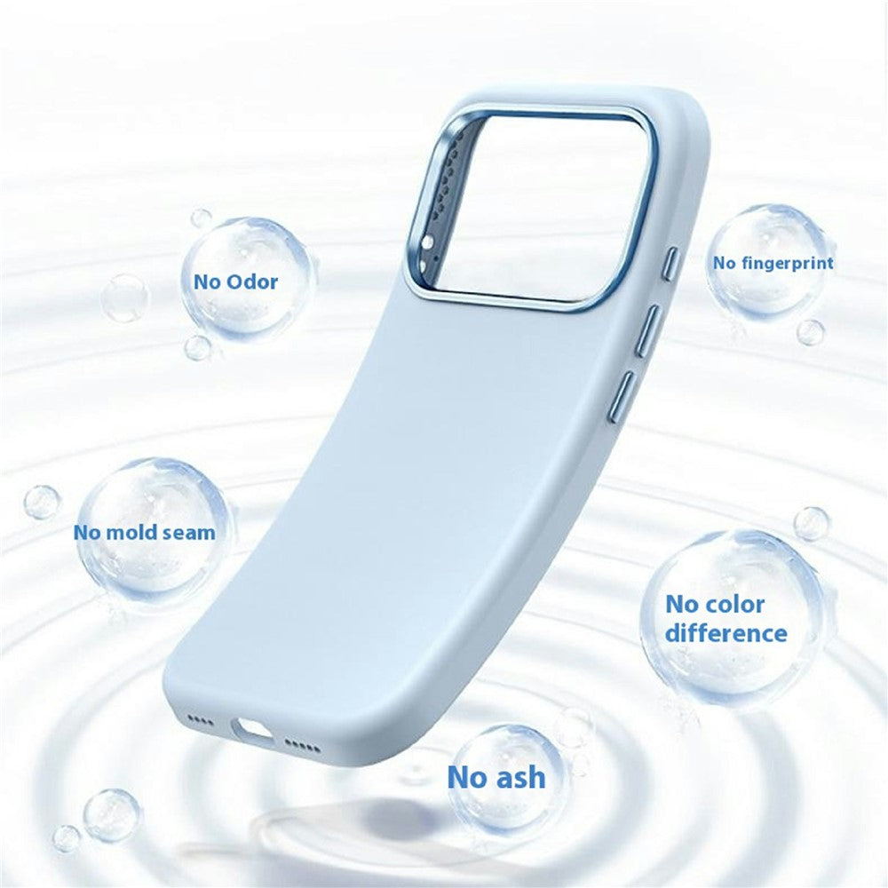 For iPhone 17 Pro Max Case Shockproof Liquid Silicone Phone Back Cover with Metal Lens Frame - Pink