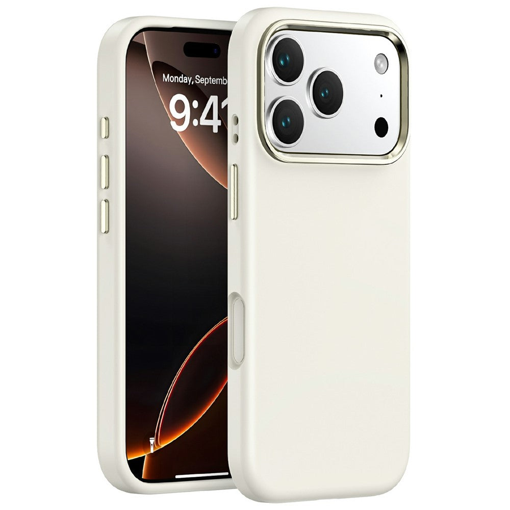 For iPhone 17 Pro Max Case Shockproof Liquid Silicone Phone Back Cover with Metal Lens Frame - White