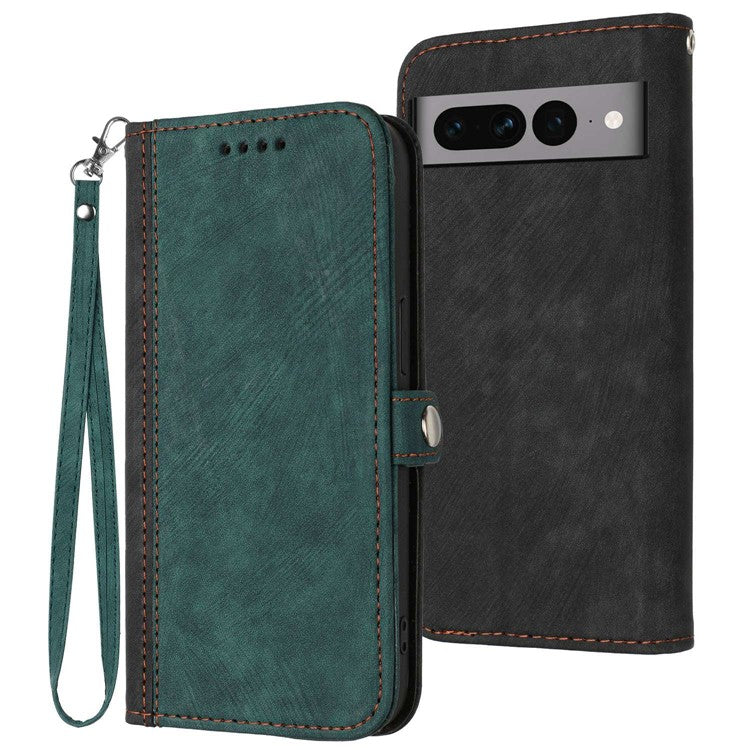 YX0020 For Google Pixel 7 Pro 5G Drop Prevention Phone Case, PU Leather Stand Function Dual Magnetic Clasp Flip Cover Shell with Strap - Blackish Green