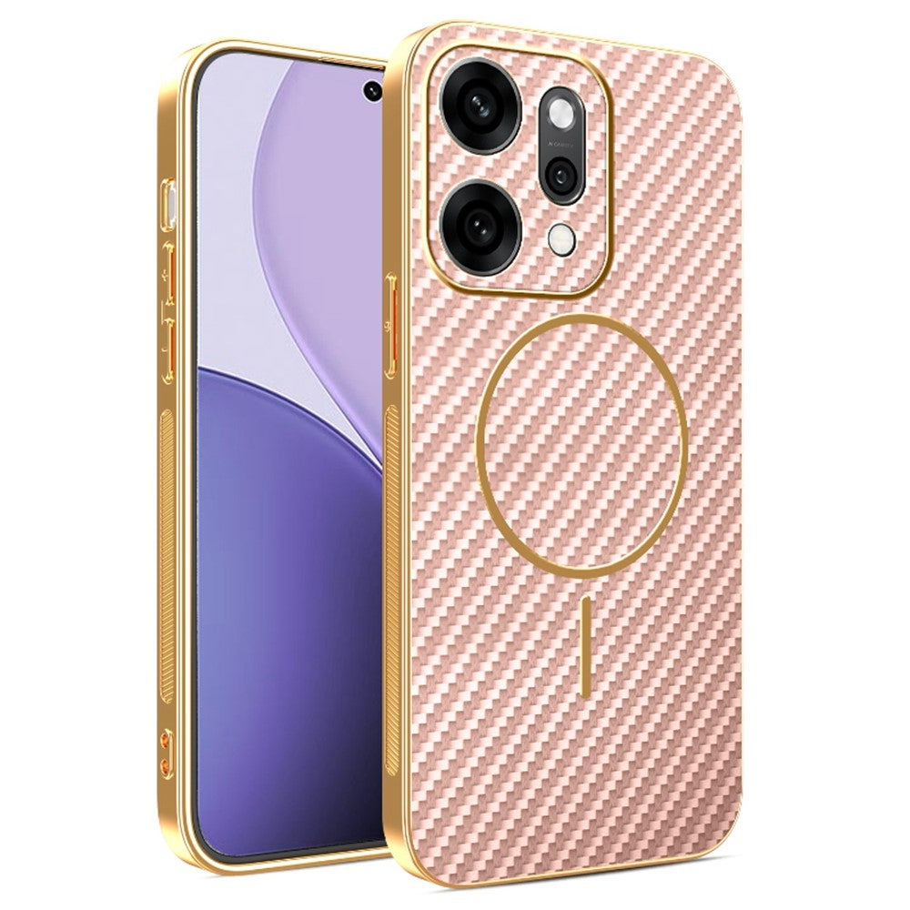 For Oppo Reno14 Pro 5G (Global) Case Carbon Fiber Textured Electroplated TPU Back Cover - Pink
