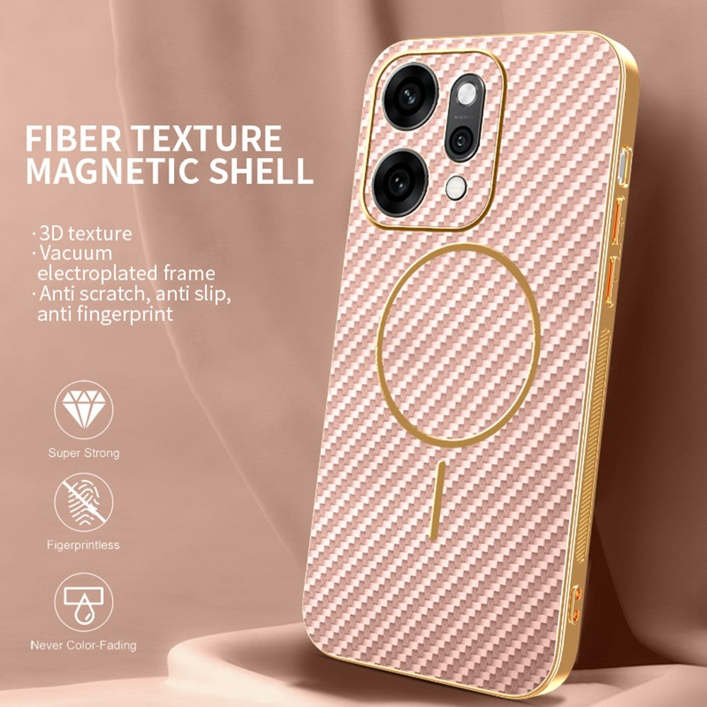 For Oppo Reno14 Pro 5G (Global) Case Carbon Fiber Textured Electroplated TPU Back Cover - Pink