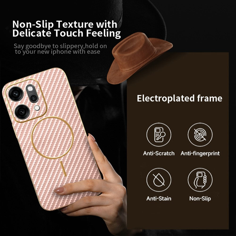 For Oppo Reno14 Pro 5G (Global) Case Carbon Fiber Textured Electroplated TPU Back Cover - Pink