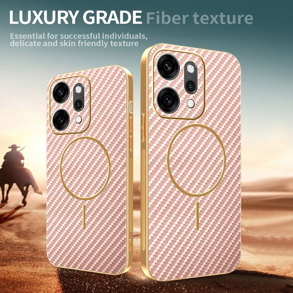For Oppo Reno14 Pro 5G (Global) Case Carbon Fiber Textured Electroplated TPU Back Cover - Pink