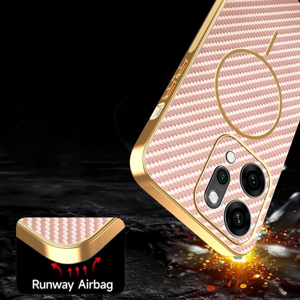 For Oppo Reno14 Pro 5G (Global) Case Carbon Fiber Textured Electroplated TPU Back Cover - Pink