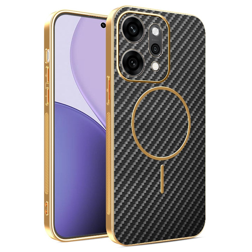 For Oppo Reno14 Pro 5G (Global) Case Carbon Fiber Textured Electroplated TPU Back Cover - Black