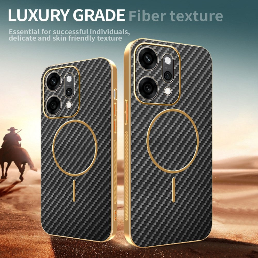 For Oppo Reno14 Pro 5G (Global) Case Carbon Fiber Textured Electroplated TPU Back Cover - Black