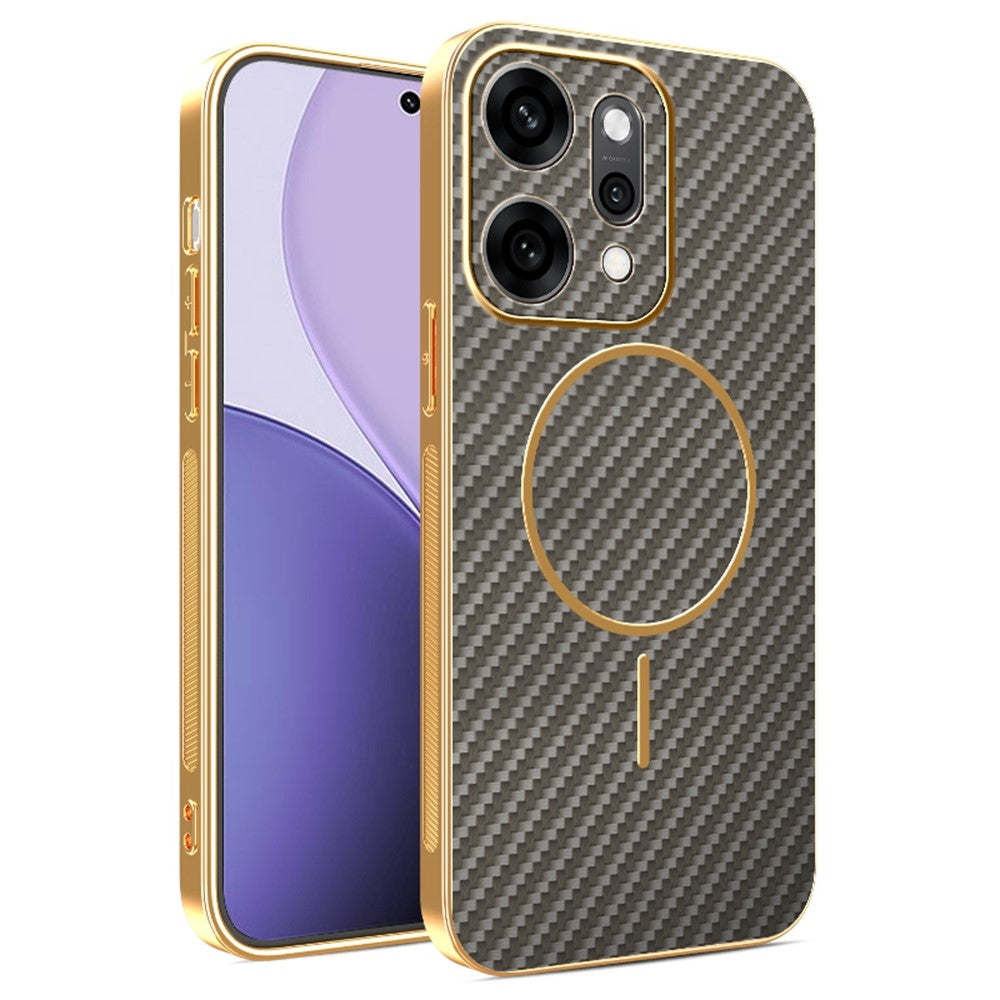 For Oppo Reno14 Pro 5G (Global) Case Carbon Fiber Textured Electroplated TPU Back Cover - Coffee