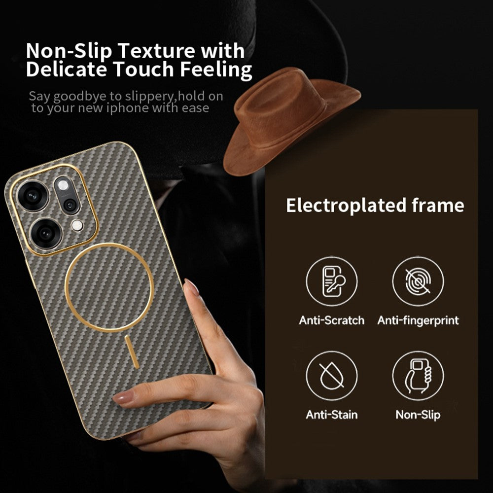 For Oppo Reno14 Pro 5G (Global) Case Carbon Fiber Textured Electroplated TPU Back Cover - Coffee