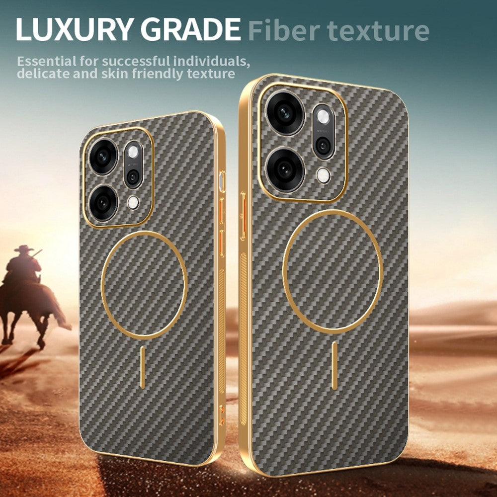For Oppo Reno14 Pro 5G (Global) Case Carbon Fiber Textured Electroplated TPU Back Cover - Coffee